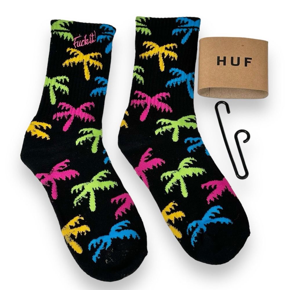 HUF Black Colorful F It! Palm Tree Socks